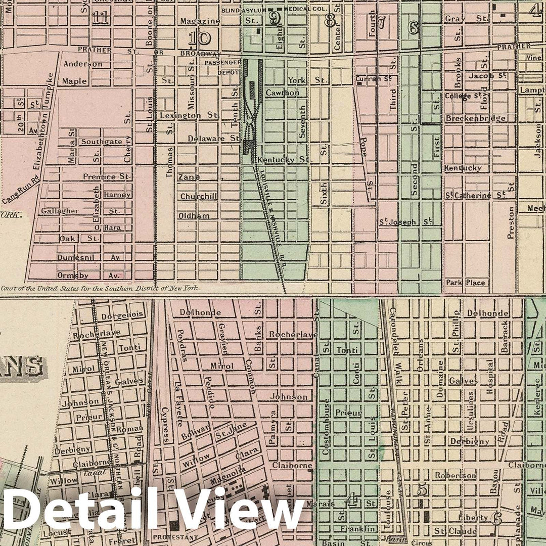 Historic Map : 1874 Louisville, Kentucky. New Orleans, Louisiana. - Vintage Wall Art