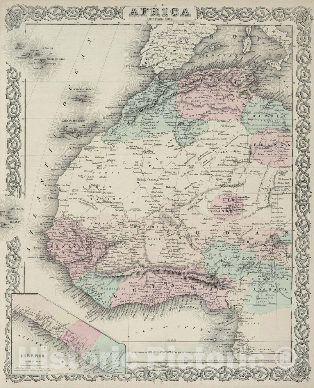 Historic Map : 1874 West Africa. - Vintage Wall Art