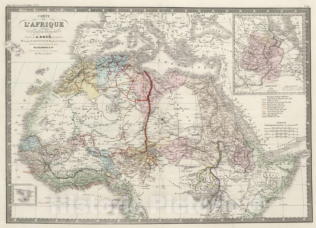 Historic Map : North Africa 1875 Afrique partie Nord. , Vintage Wall Art