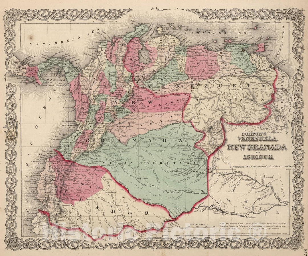 Historic Map : 1866 Venezuela, New Granada, and Ecuador. - Vintage Wall Art