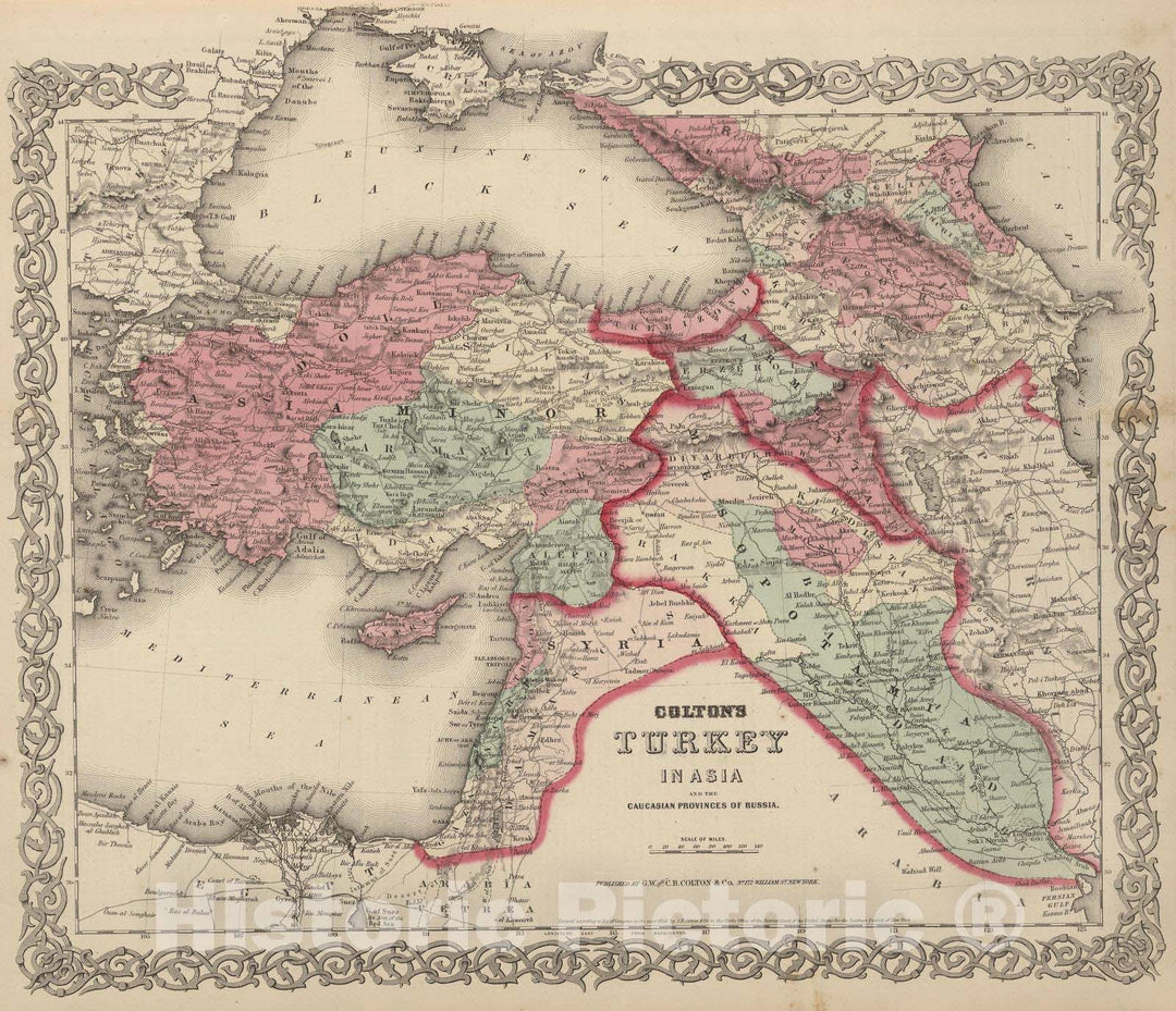 Historic Wall Map : 1866 Turkey in Asia and the Caucasian Provinces of Russia. - Vintage Wall Art