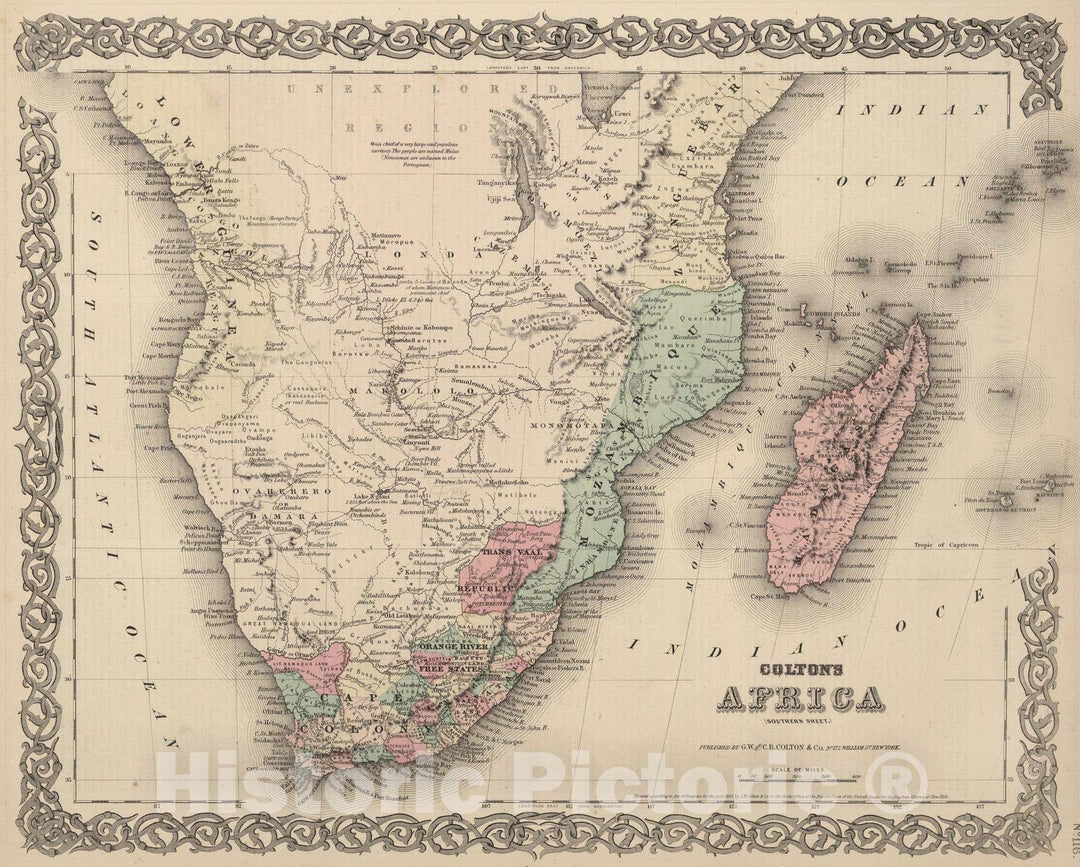 Historic Map : 1866 Southern Africa. - Vintage Wall Art