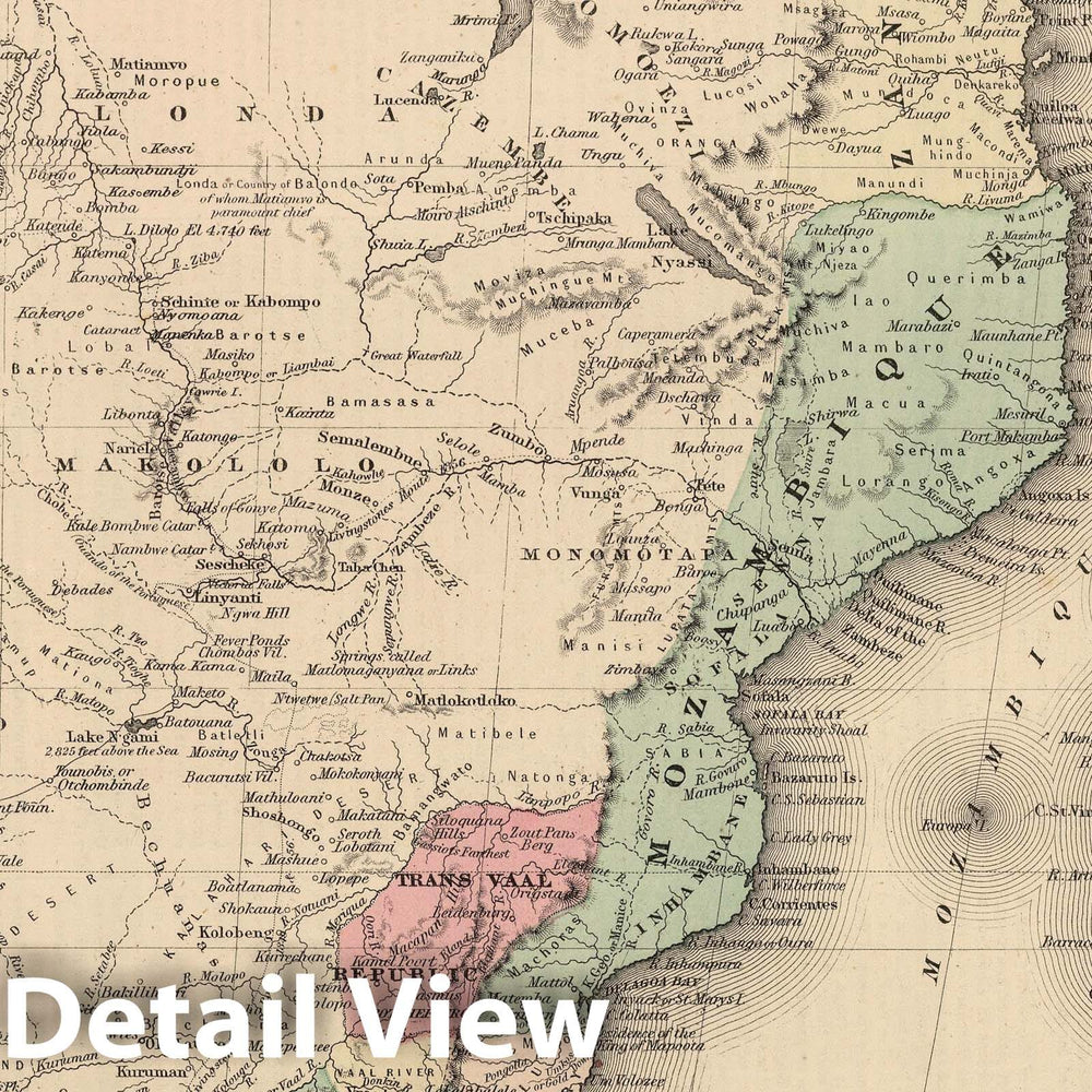 Historic Map : 1866 Southern Africa. - Vintage Wall Art