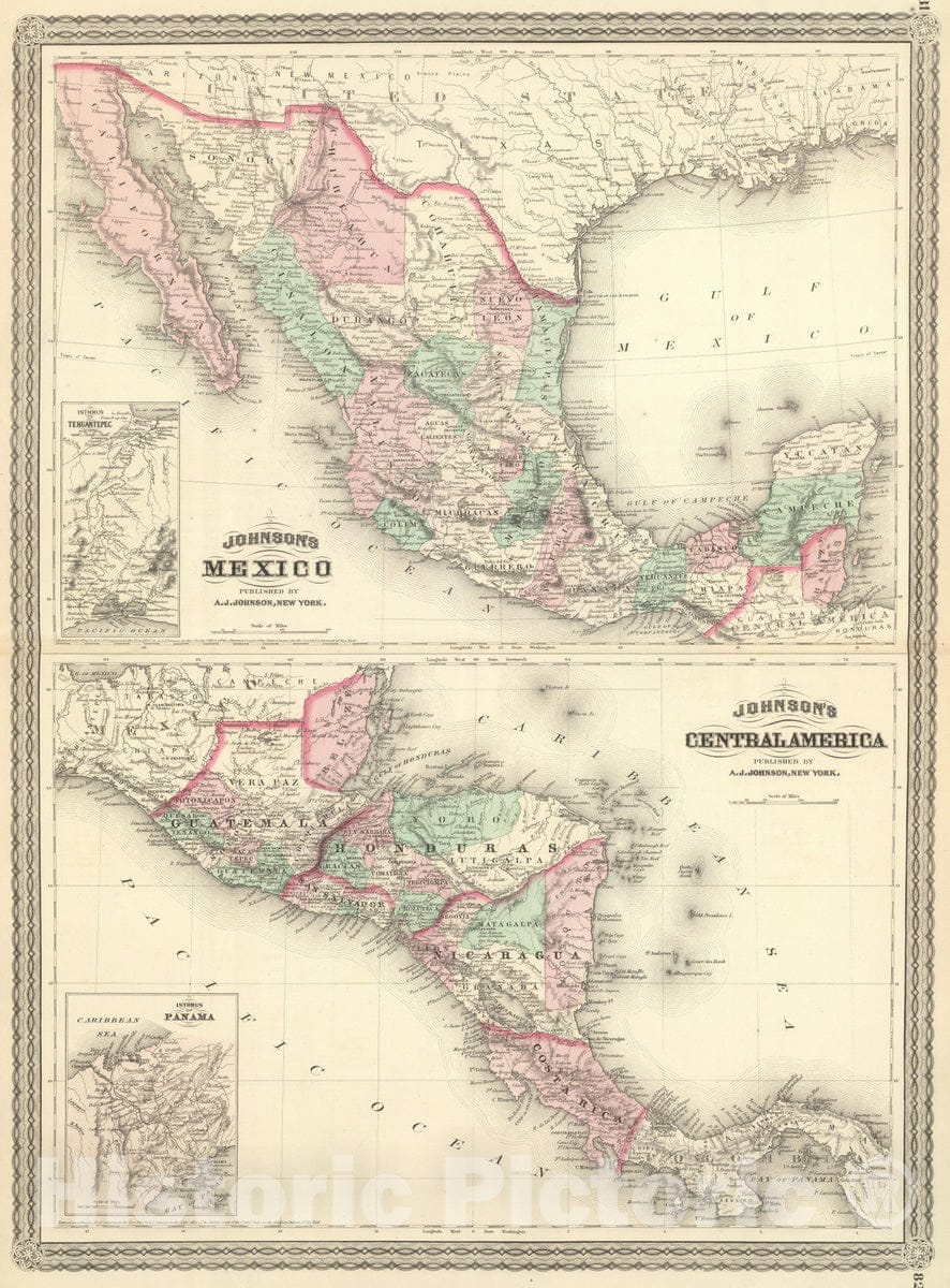 Historic Map : 1886 Mexico and Central America. - Vintage Wall Art