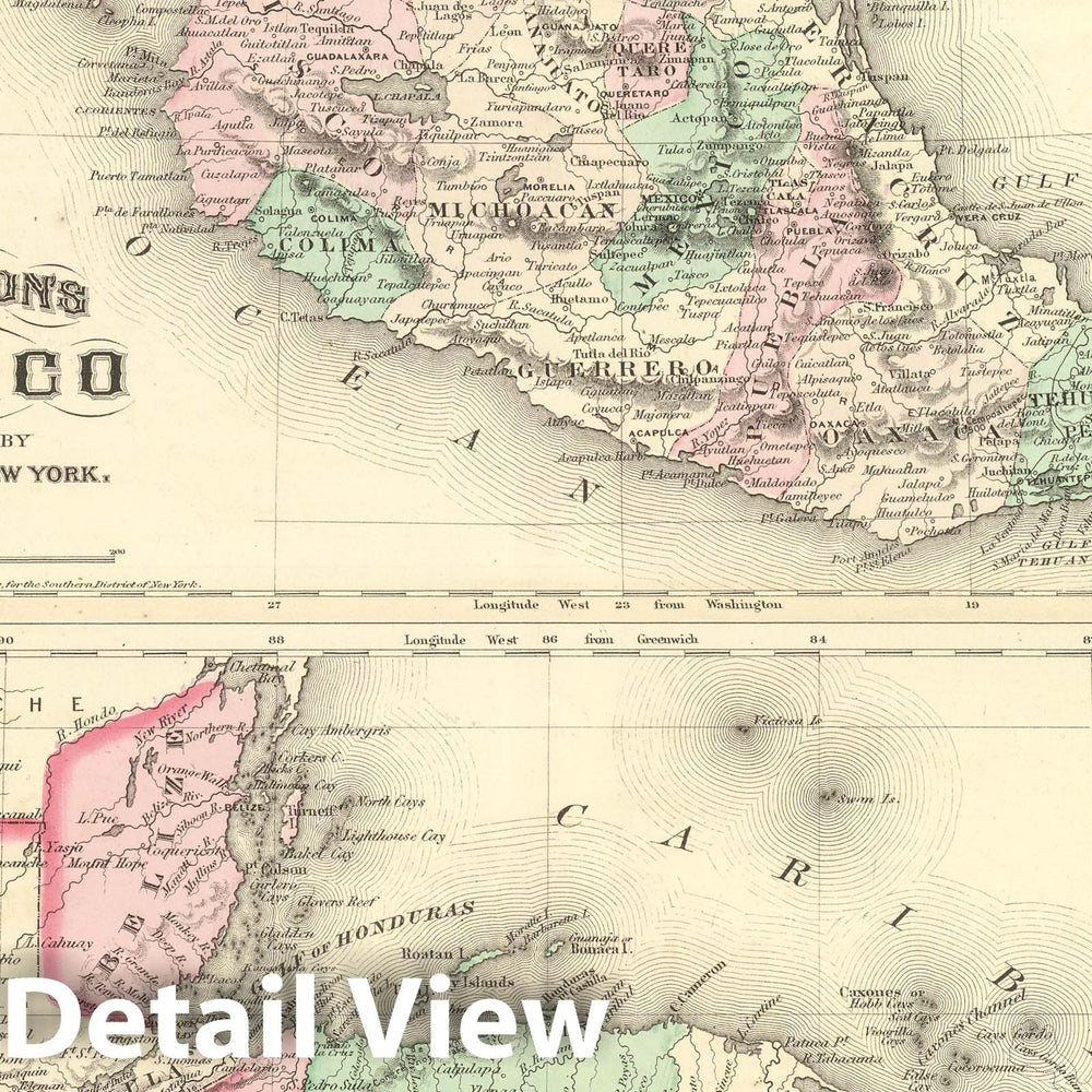 Historic Map : 1886 Mexico and Central America. - Vintage Wall Art