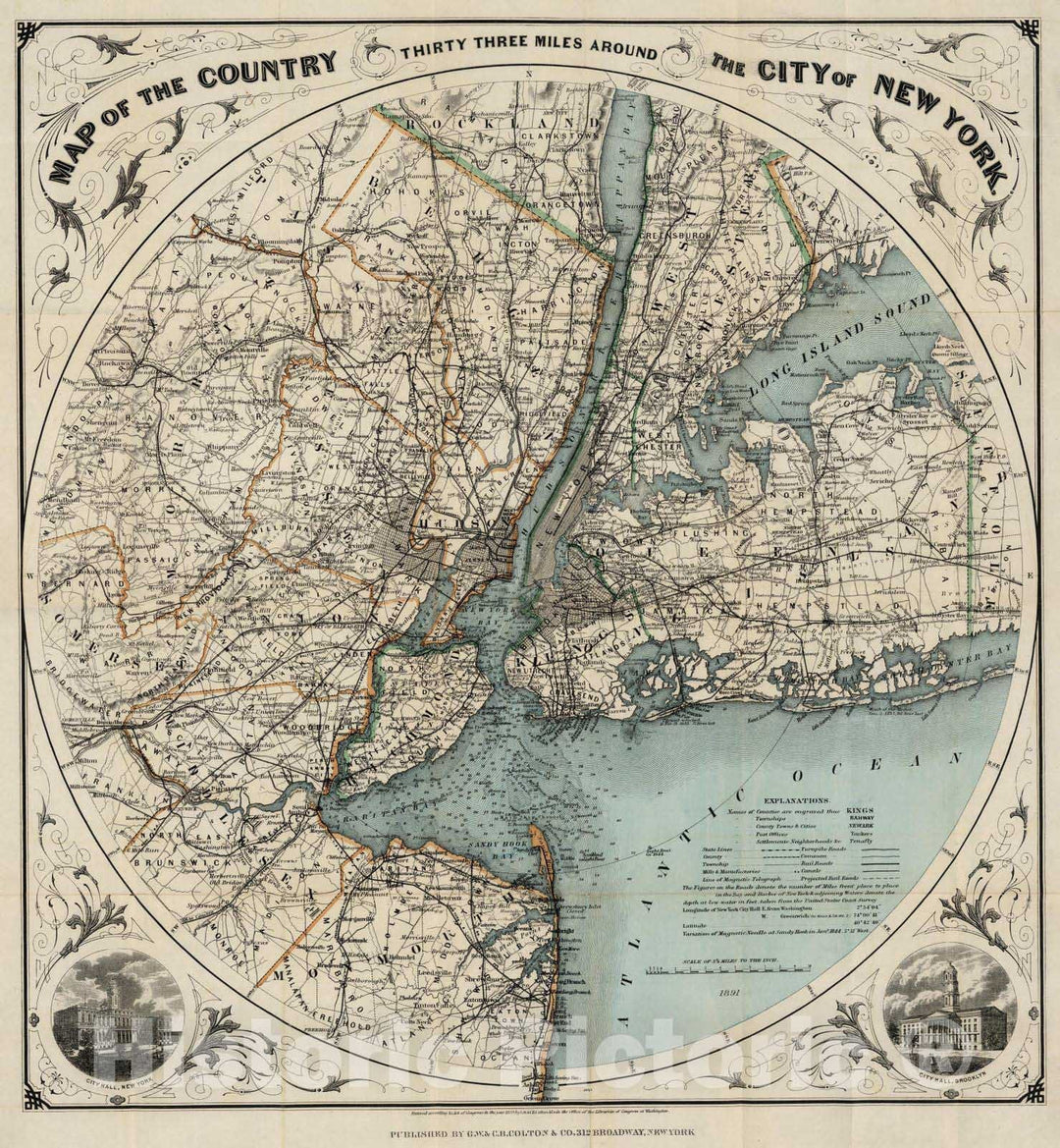 Historic Map : 1891 City of New York - Vintage Wall Art