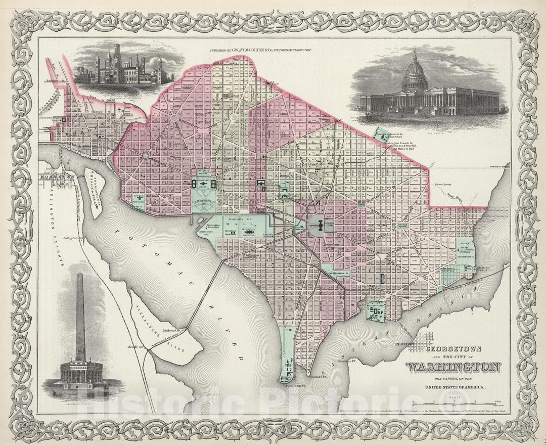 Historic Map : 1874 Georgetown and Washington D.C. - Vintage Wall Art