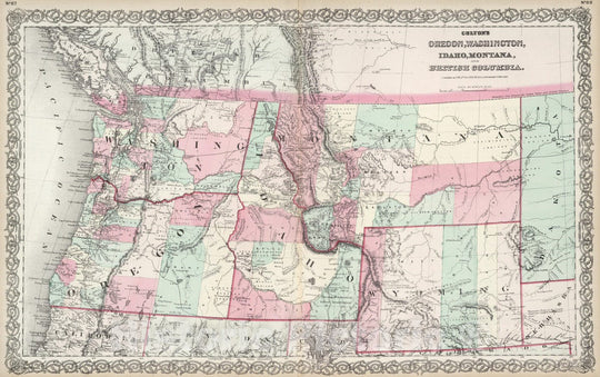 Historic Map : 1874 Oregon, Washington, Idaho, Montana, British Columbia. - Vintage Wall Art