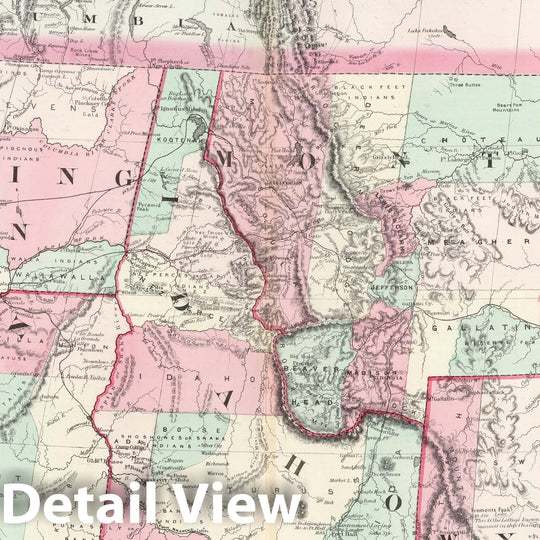 Historic Map : 1874 Oregon, Washington, Idaho, Montana, British Columbia. - Vintage Wall Art