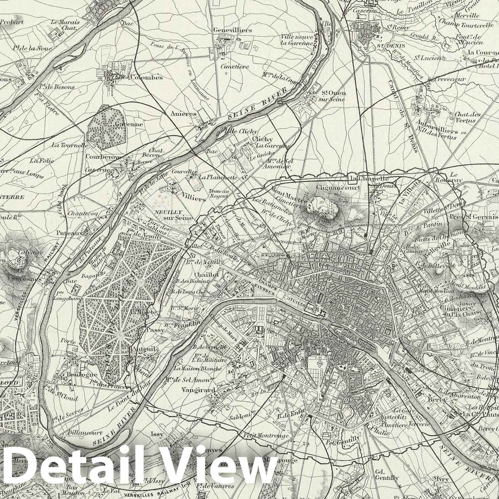 Historic Map : Paris , France, 1874 Paris. , Vintage Wall Art