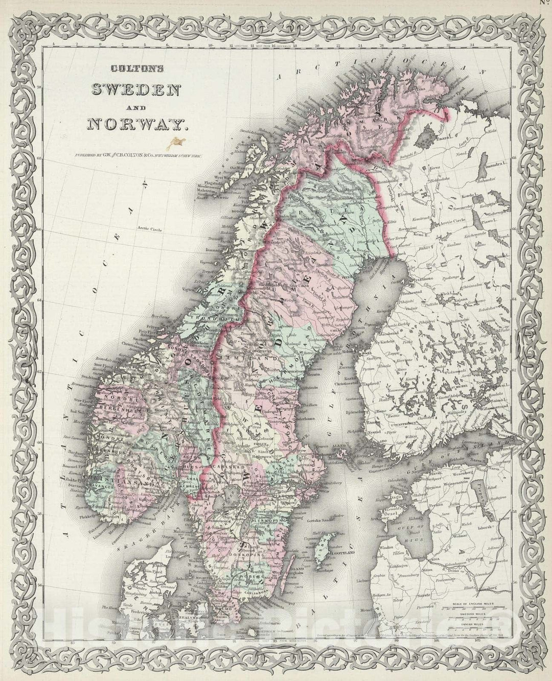 Historic Map : 1874 Sweden and Norway. - Vintage Wall Art