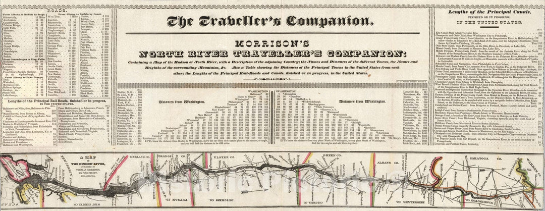 Historic Map : Guide Book - Historic Wall Map of Hudson River, 1846 - Vintage Wall Art