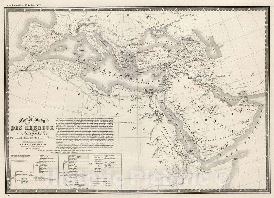 Historic Map : Mediterranean 1875 Monde Connu des Hebreux. , Vintage Wall Art