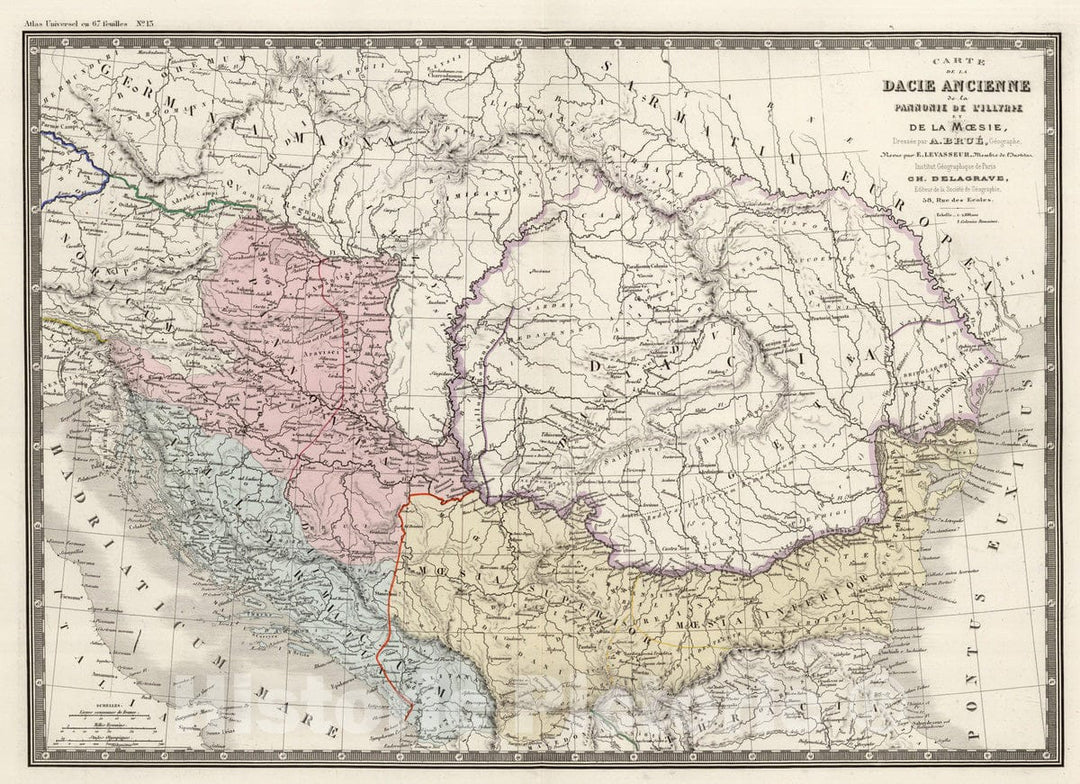 Historic Map : Croatia; Romania; Bosnia and Herzegovina; Serbia, 1875 Dacie, Pannonie, Illyrie, Moesie Ancienne. , Vintage Wall Art