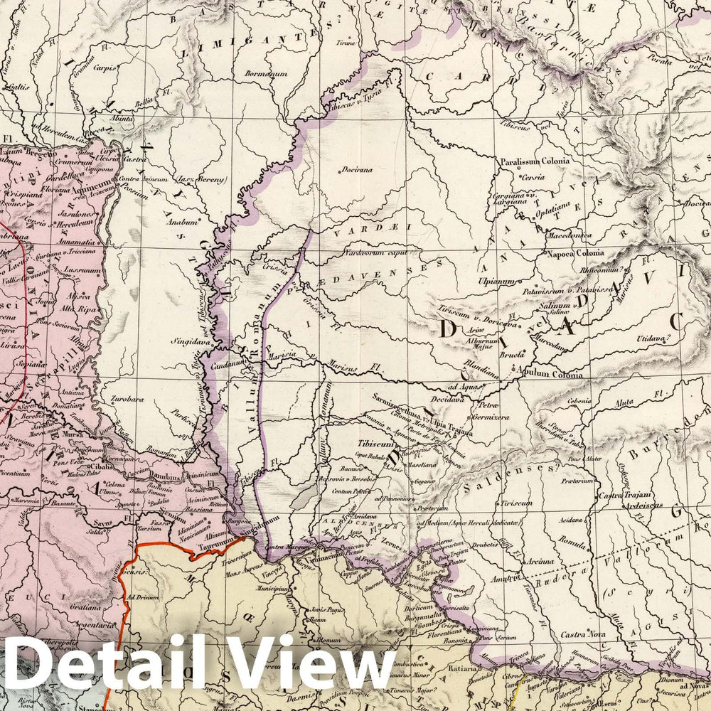 Historic Map : Croatia; Romania; Bosnia and Herzegovina; Serbia, 1875 Dacie, Pannonie, Illyrie, Moesie Ancienne. , Vintage Wall Art