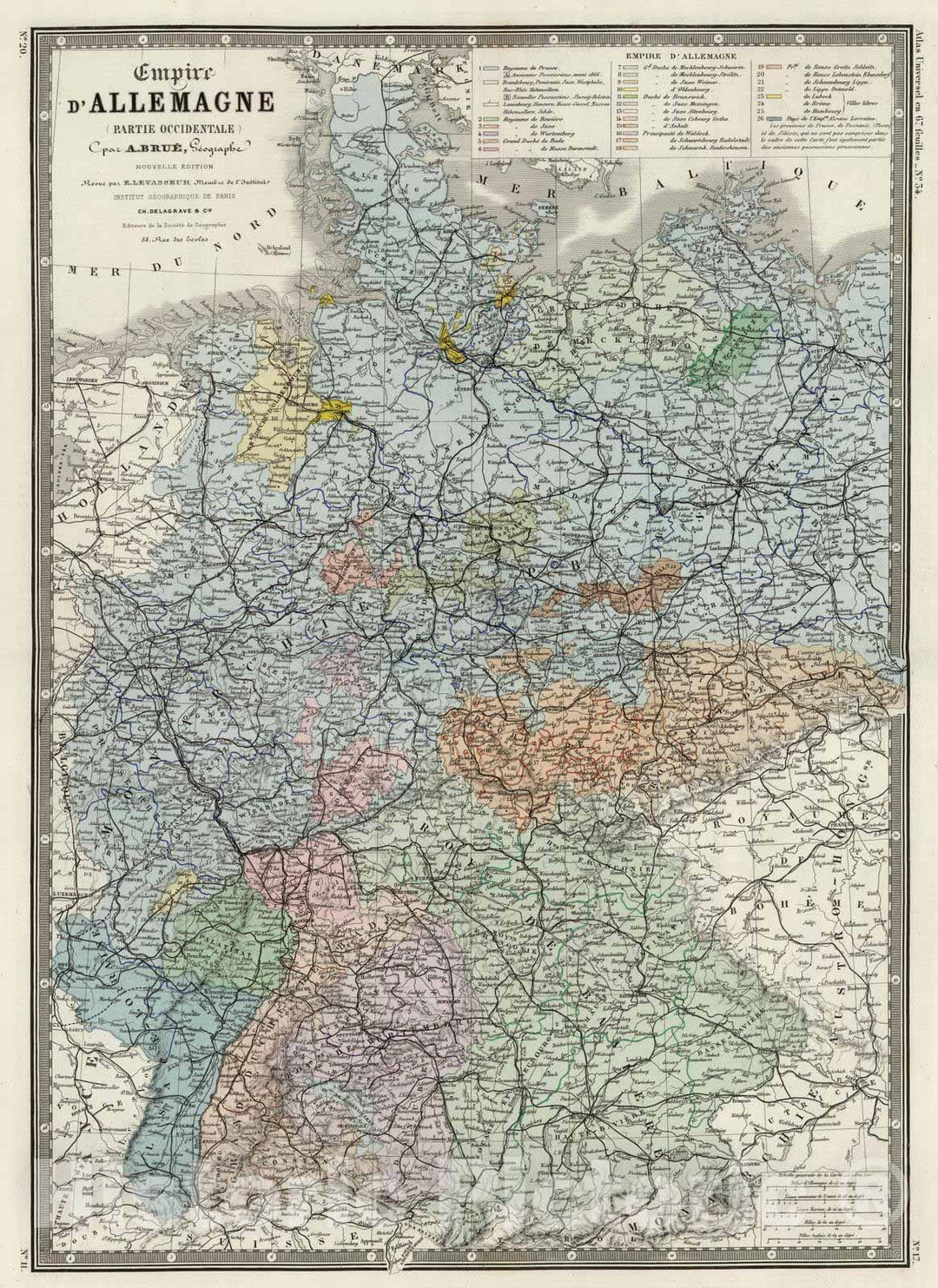 Historic Map : Germany, 1875 L'Allemagne Occidentale. , Vintage Wall Art