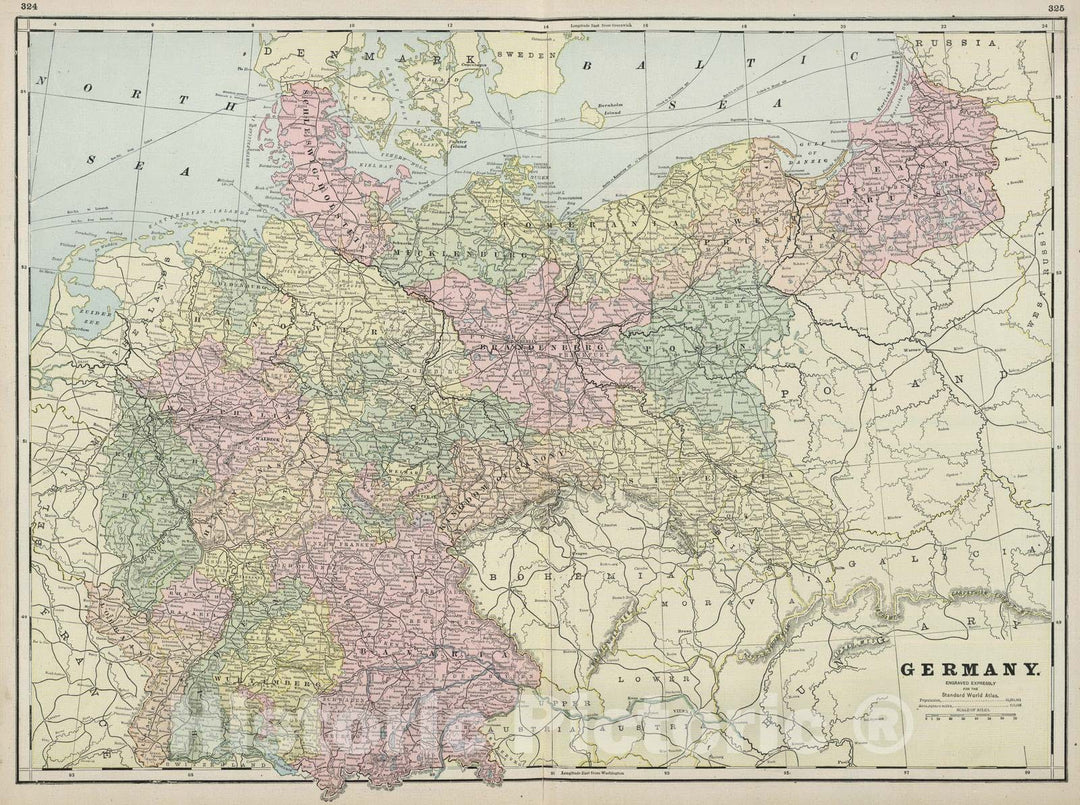 Historic Map : 1889 Germany. - Vintage Wall Art