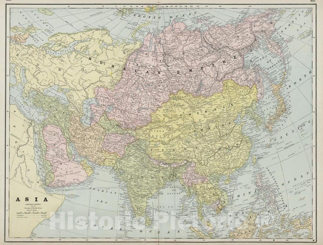 Historic Map : 1889 Asia : Vintage Wall Art