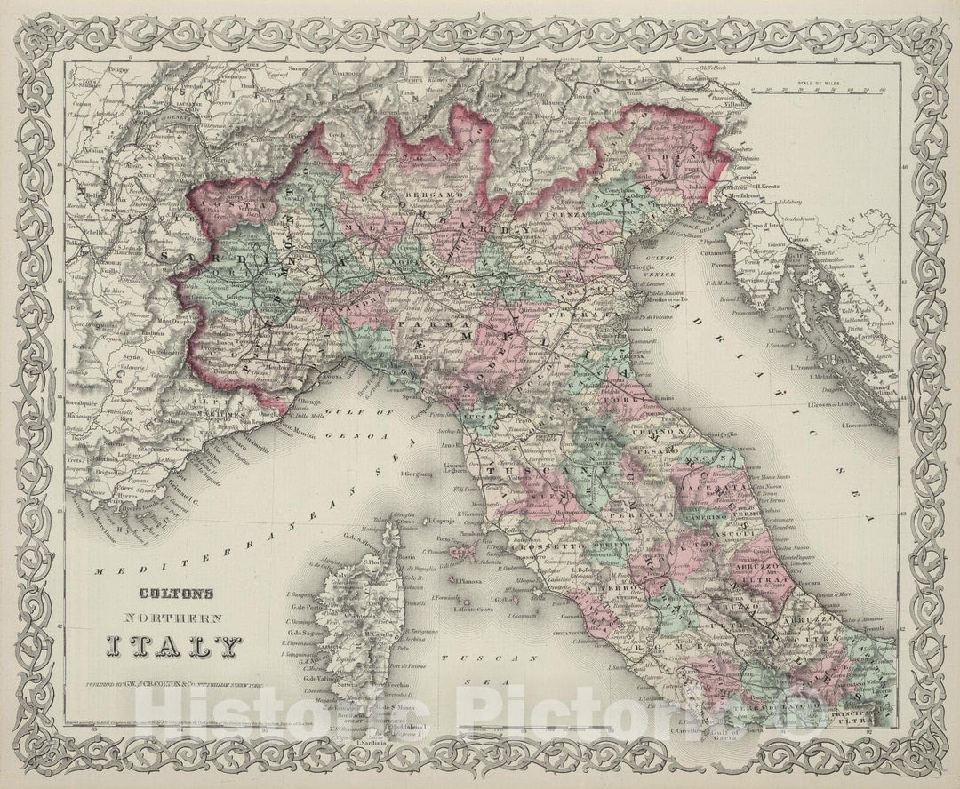 Historic Map : 1874 Northern Italy. - Vintage Wall Art