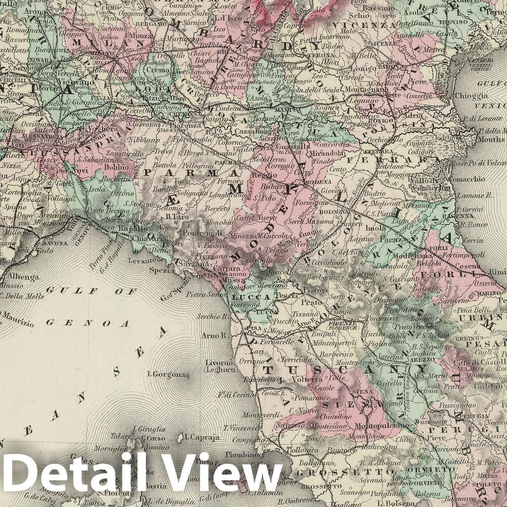 Historic Map : 1874 Northern Italy. - Vintage Wall Art