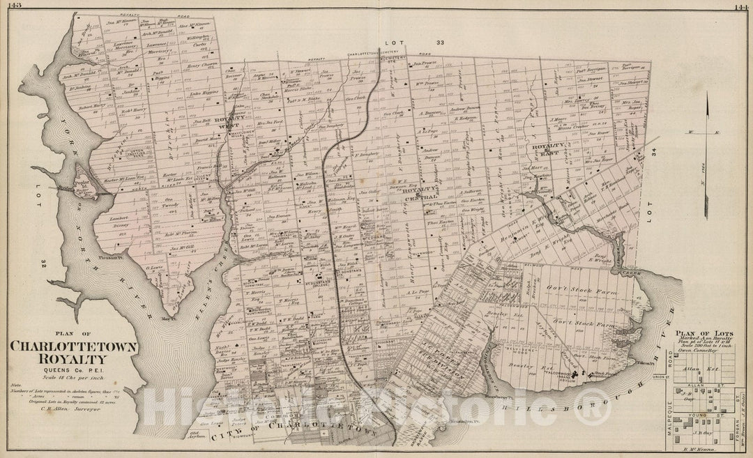 Historic Map : 1880 Plan of Charlottetown Royalty, Queens Co, P.E.I. - Vintage Wall Art