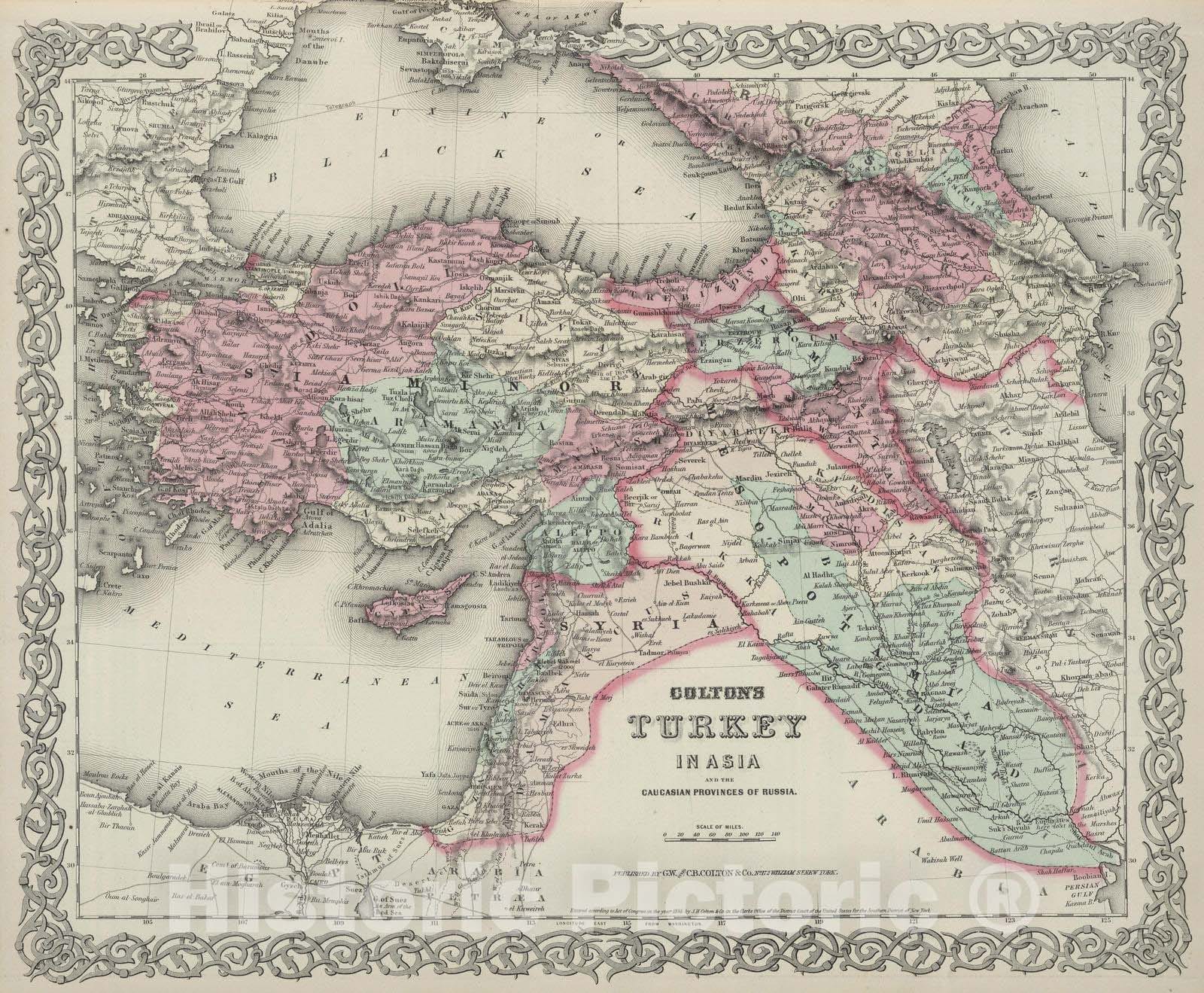 Historic Map : 1874 Turkey in Asia and the Caucasian Provinces of Russia. - Vintage Wall Art