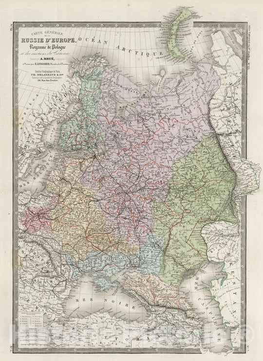 Historic Map : Russian Federation; Ukraine; Belarus; Finland, 1875 Russie d'Europe, Pologne. , Vintage Wall Art