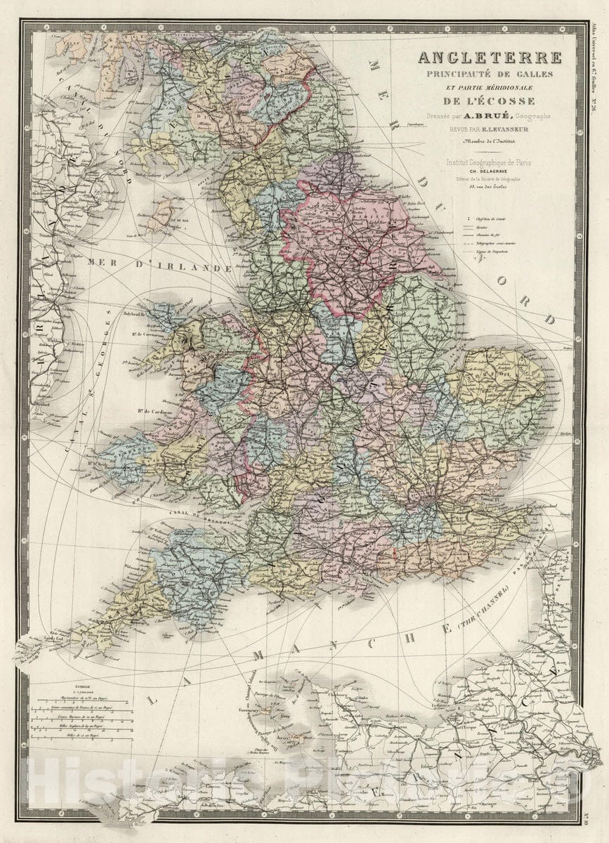 Historic Map : England; Wales, 1875 Angleterre. , Vintage Wall Art