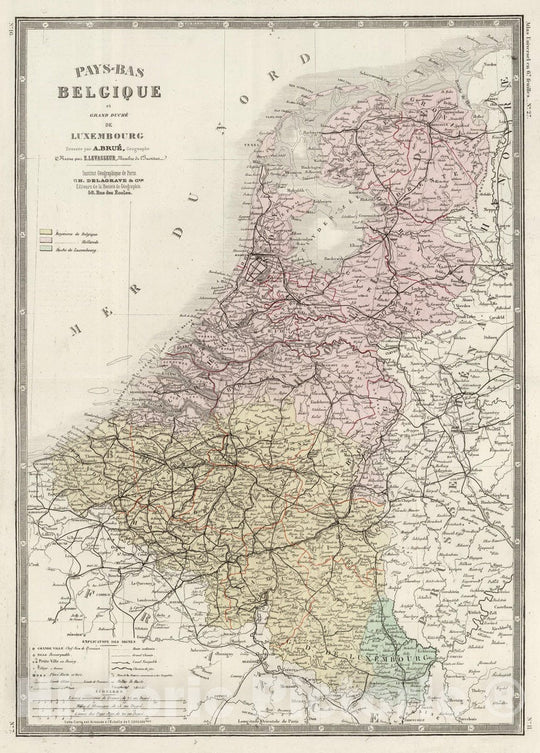 Historic Map : Netherlands; Belgium, Low Countries 1875 Pays-Bas, Belgique, Luxembourg. , Vintage Wall Art