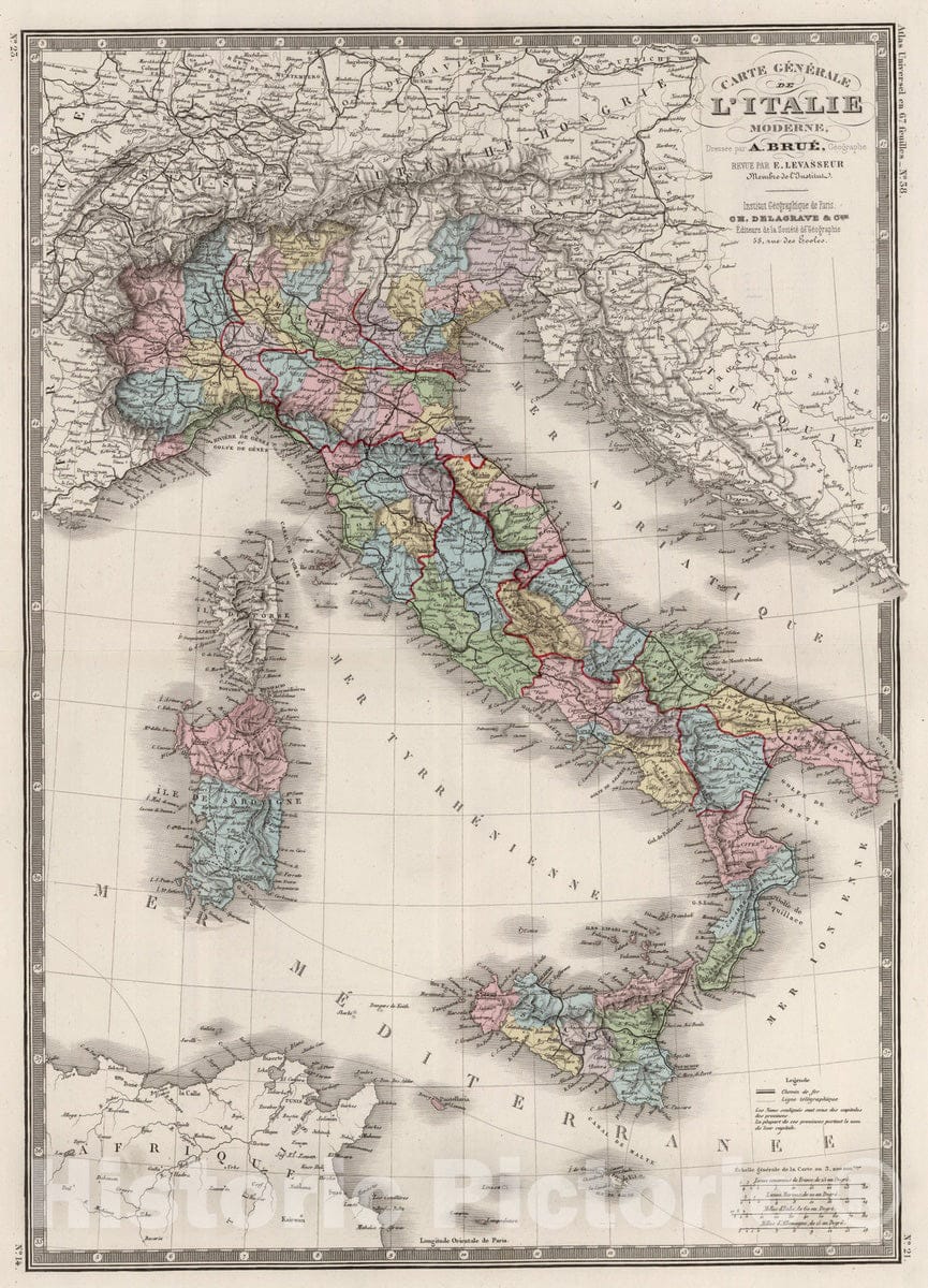 Historic Map : Italy, 1875 Italie. , Vintage Wall Art