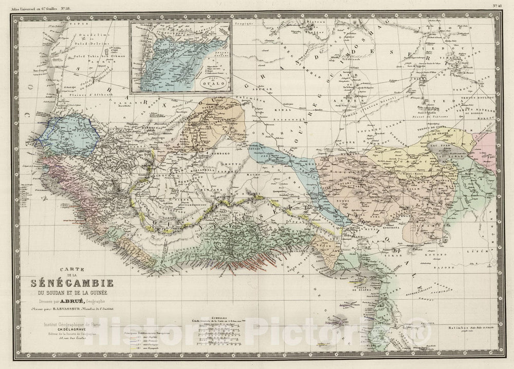 Historic Map : Nigeria; Ghana; Liberia; Guinea, West Africa 1875 Senegambie, Soudan, Guinee. , Vintage Wall Art