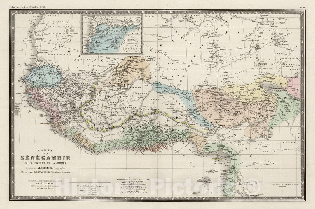 Historic Map : Nigeria; Ghana; Liberia; Guinea, West Africa 1875 Senegambie, Soudan, Guinee. , Vintage Wall Art