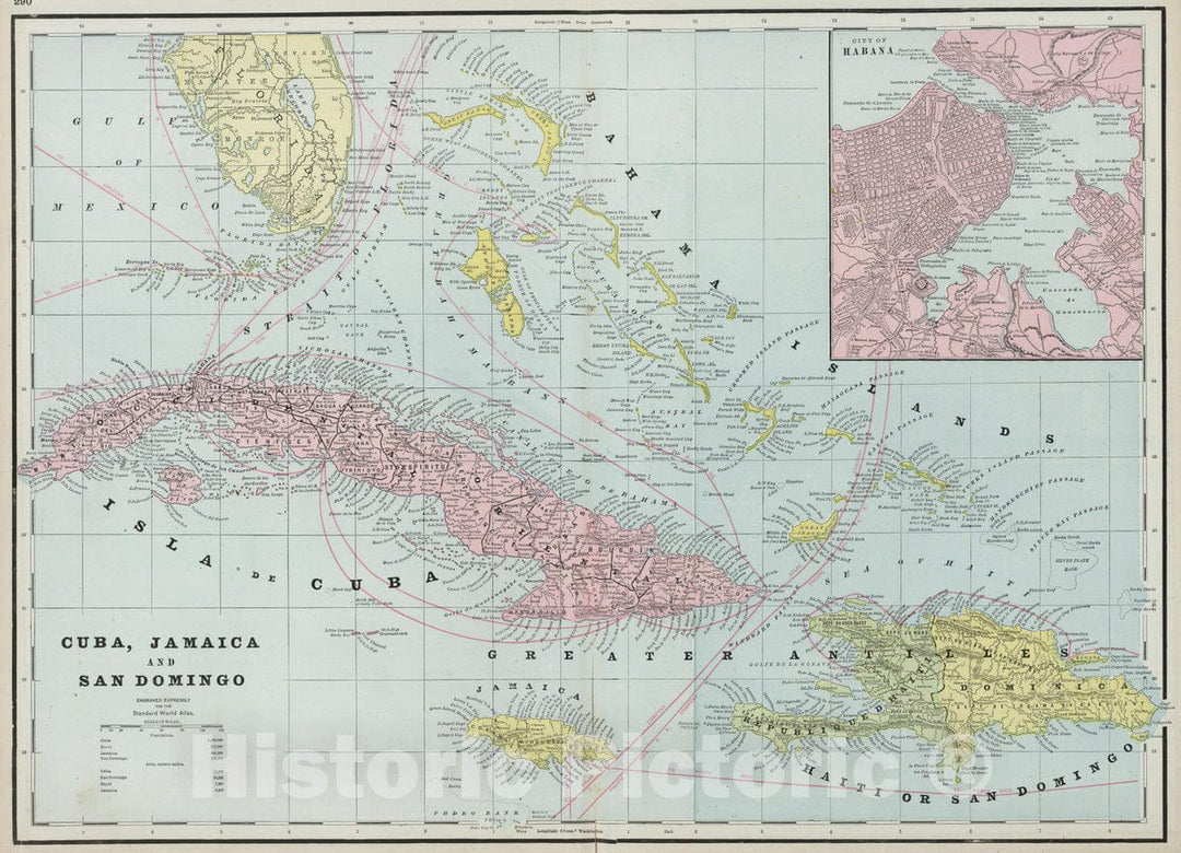 Historic Map : 1889 Cuba, Jamaica and San Domingo. - Vintage Wall Art