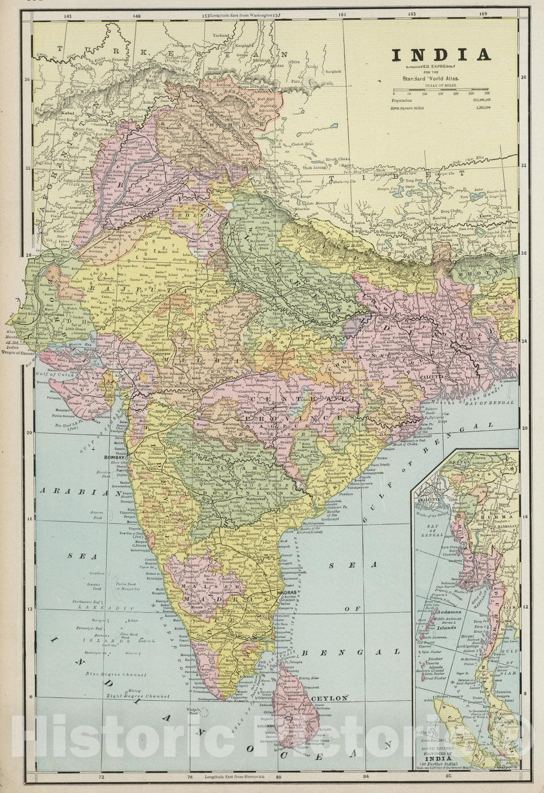 Historic Map : 1889 India : Vintage Wall Art