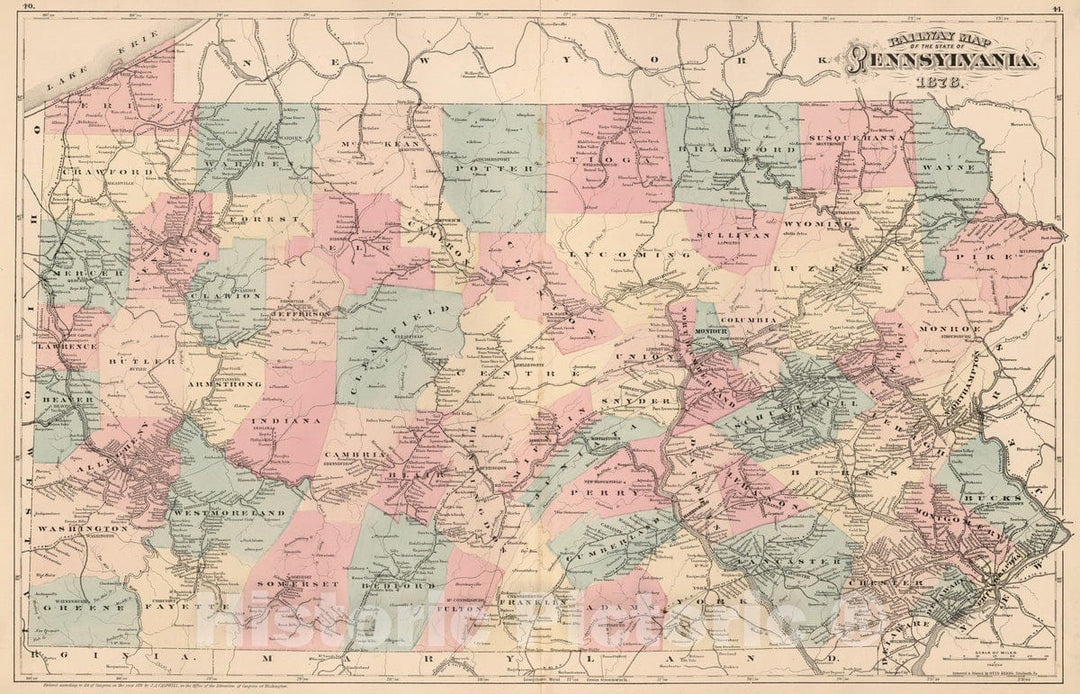 Historic Map : Railway Map of the State of Pennsylvania, 1878. - Vintage Wall Art