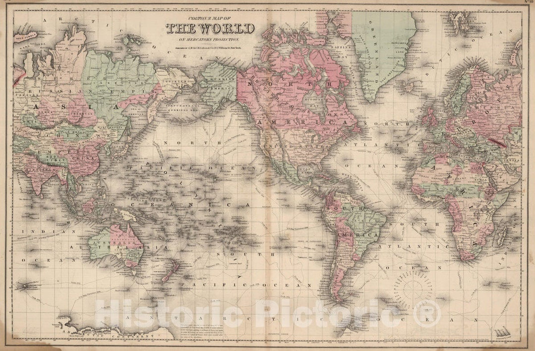 Historic Map : 1866 Colton's Map of the World. - Vintage Wall Art