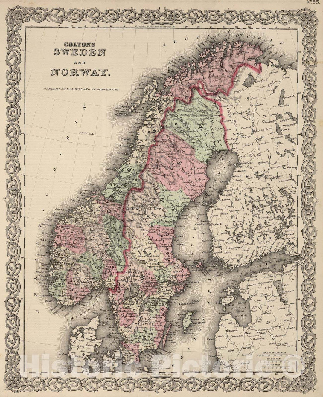 Historic Map : 1866 Sweden and Norway. - Vintage Wall Art