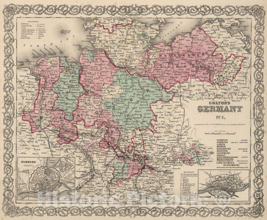 Historic Map : 1866 Germany No. 1. - Vintage Wall Art