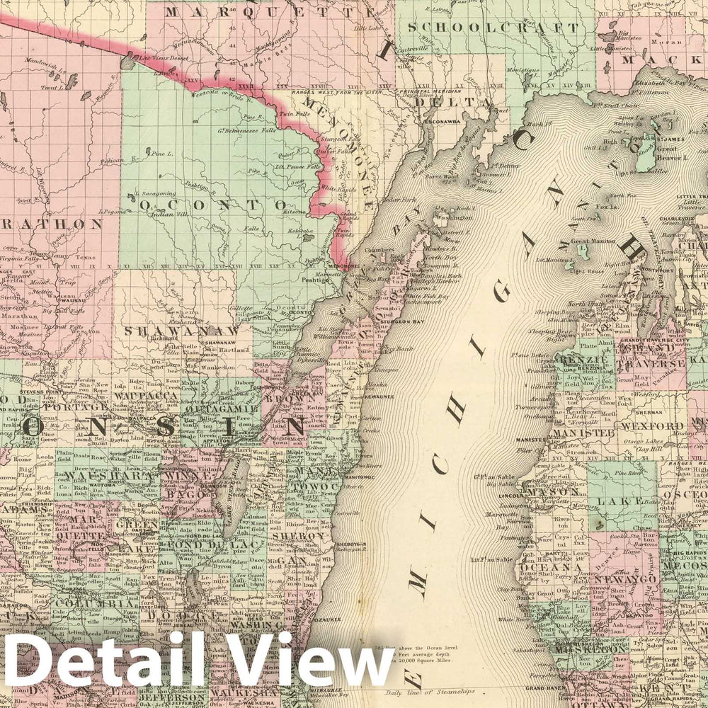 Historic Map : 1886 Wisconsin and Michigan. - Vintage Wall Art