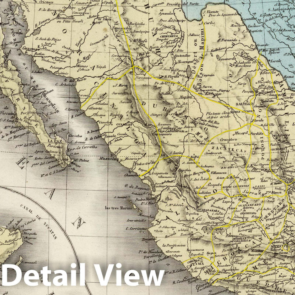 Historic Map : United States; Mexico; Nicaragua; Costa Rica, , Central America 1875 Mexique, Republique de l'Amerique Centrale, Sud-Ouest Etats-Unis. , Vintage Wall Art