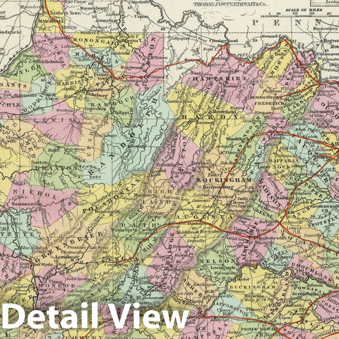 Historic Map : 1855 A new map of the State of Virginia - Vintage Wall Art