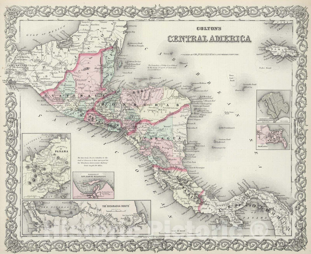 Historic Map : 1874 Central America. - Vintage Wall Art