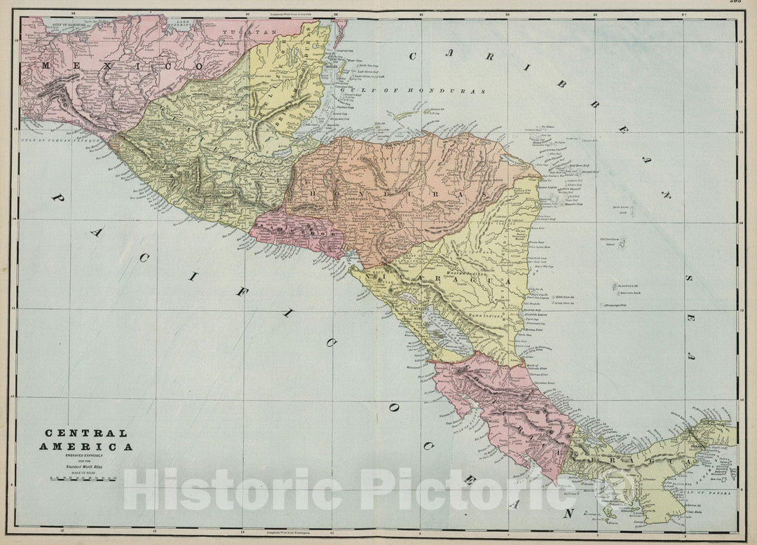 Historic Map : 1889 Central America. - Vintage Wall Art