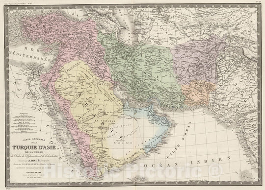 Historic Map : Saudi Arabia; Turkey; Iran; Iraq, Middle East 1875 Turquie d'Asie, Perse, Arabie, Afghanistan. , Vintage Wall Art