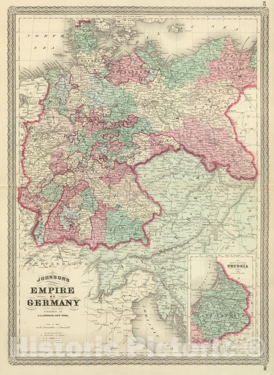 Historic Map : 1886 Empire of Germany. - Vintage Wall Art