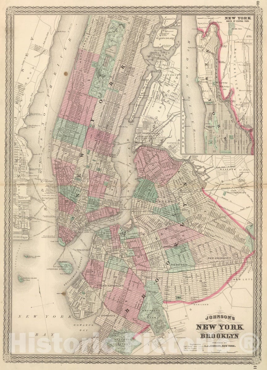 Historic Map : 1886 New York (City) and Brooklyn. - Vintage Wall Art