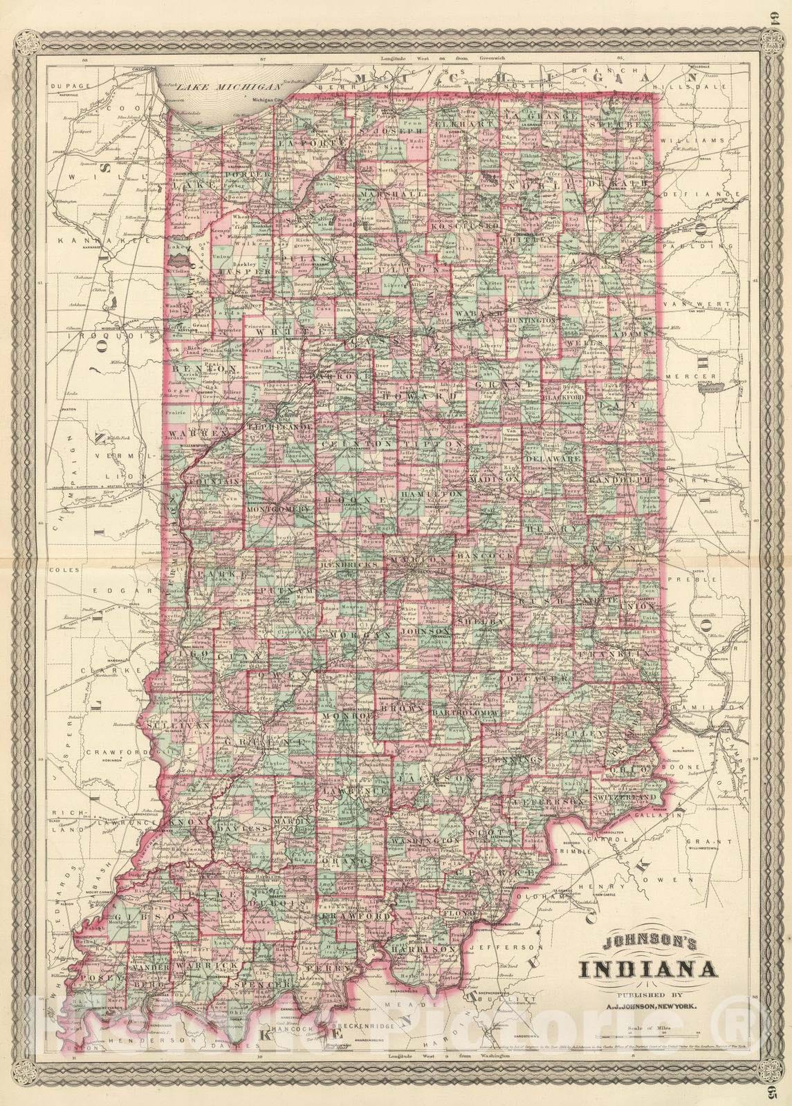 Historic Map : 1886 Indiana. v1 - Vintage Wall Art