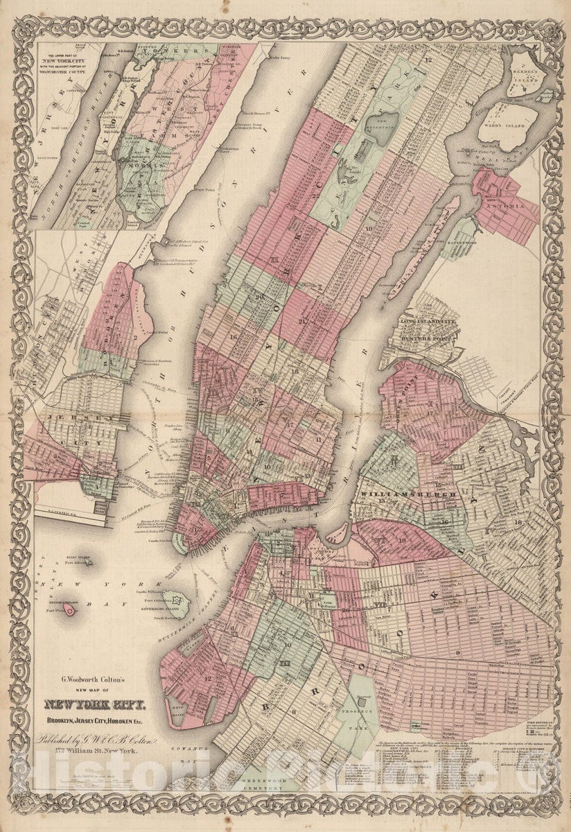 Historic Map : 1866 New York City and the Adjacent Cities. - Vintage Wall Art