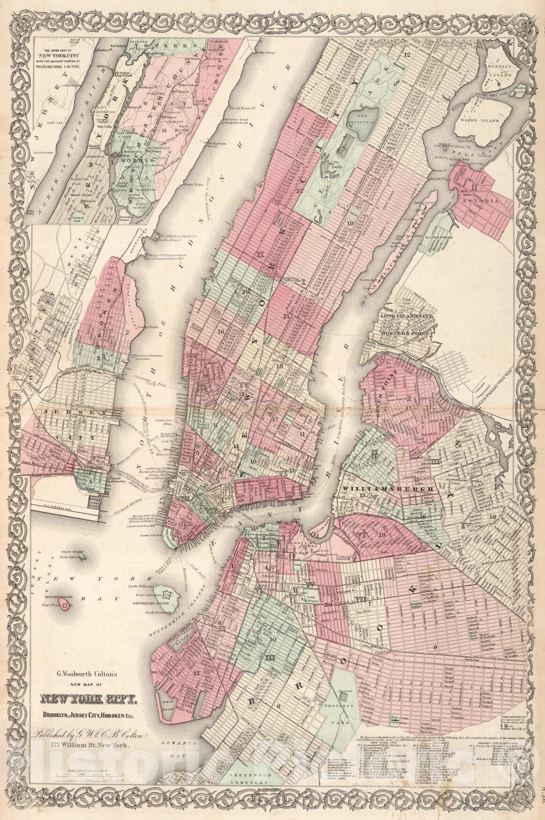 Historic Map : 1866 New York City and the Adjacent Cities. - Vintage Wall Art