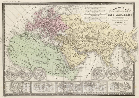 Historic Wall Map : Mediterranean 1875 Monde Connu des Anciens. , Vintage Wall Art